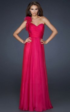 Elegant Fuchsia One Shoulder with Detailing Long Prom Dress